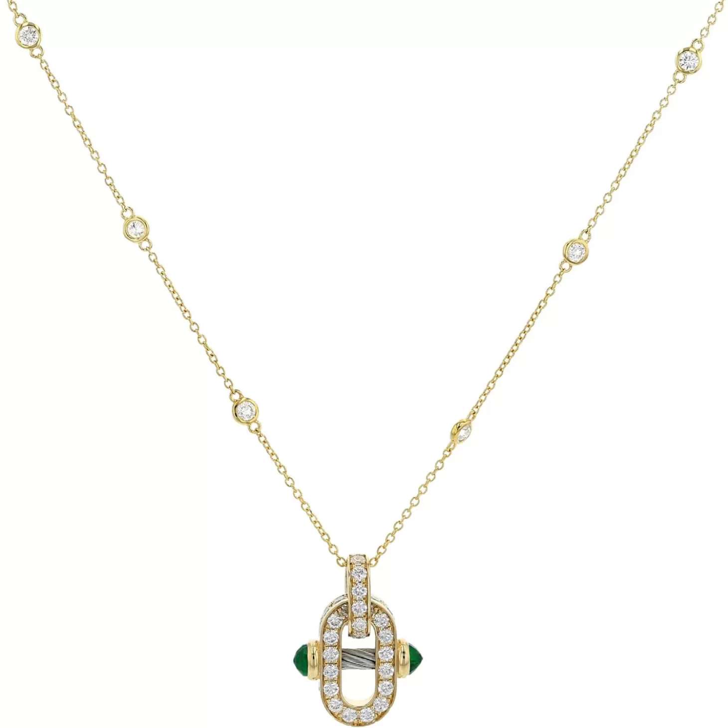 Charriol Necklaces | Necklaces<St Tropez® Mariner Necklace 18KT Emeralds Steel